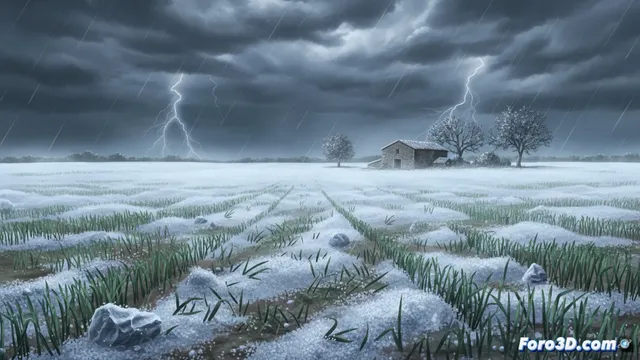 Granizo en Gallur: estampa invernal y cultivos arrasados en mayo