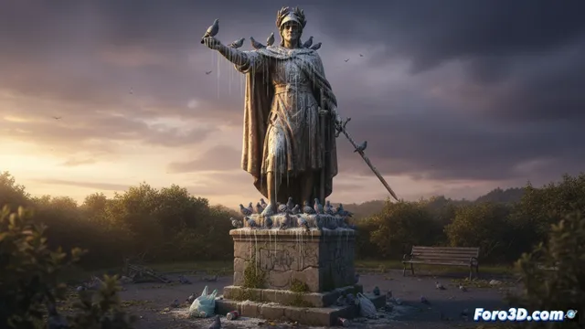 La estatua que las palomas desprecian