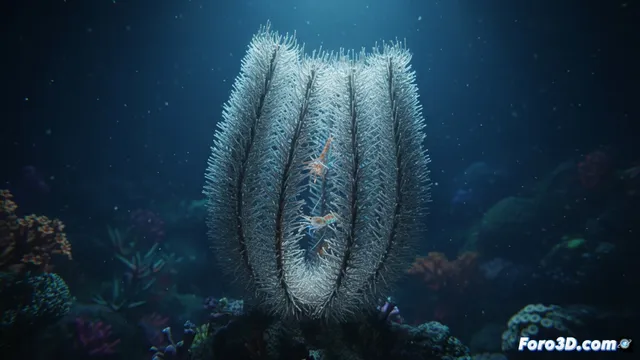 Modelado 3D de la esponja Nido de Pájaro y su simbiosis