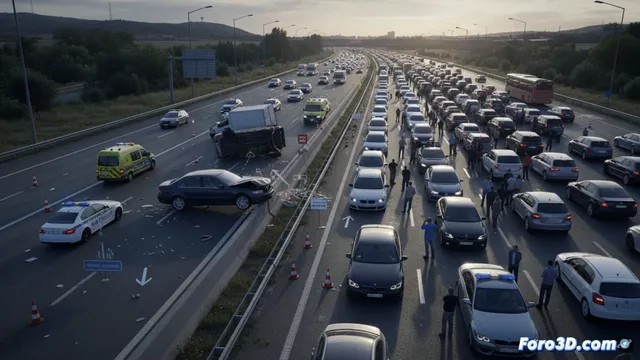 Reconstrucción 3D del accidente en la A-2: Cierre de carril y retenciones