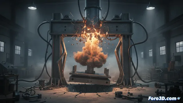 Reconstrucción 3D del fallo catastrófico en prensa hidráulica industrial