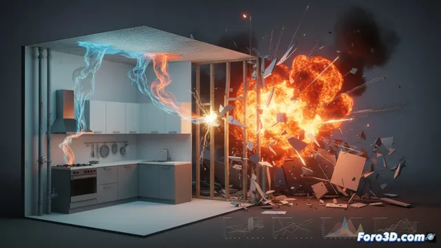 Simulación 3D de fuga de gas: explosión y prevención técnica