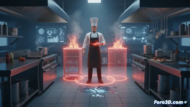 Simulación 3D de riesgos laborales para sous chefs en cocinas profesionales