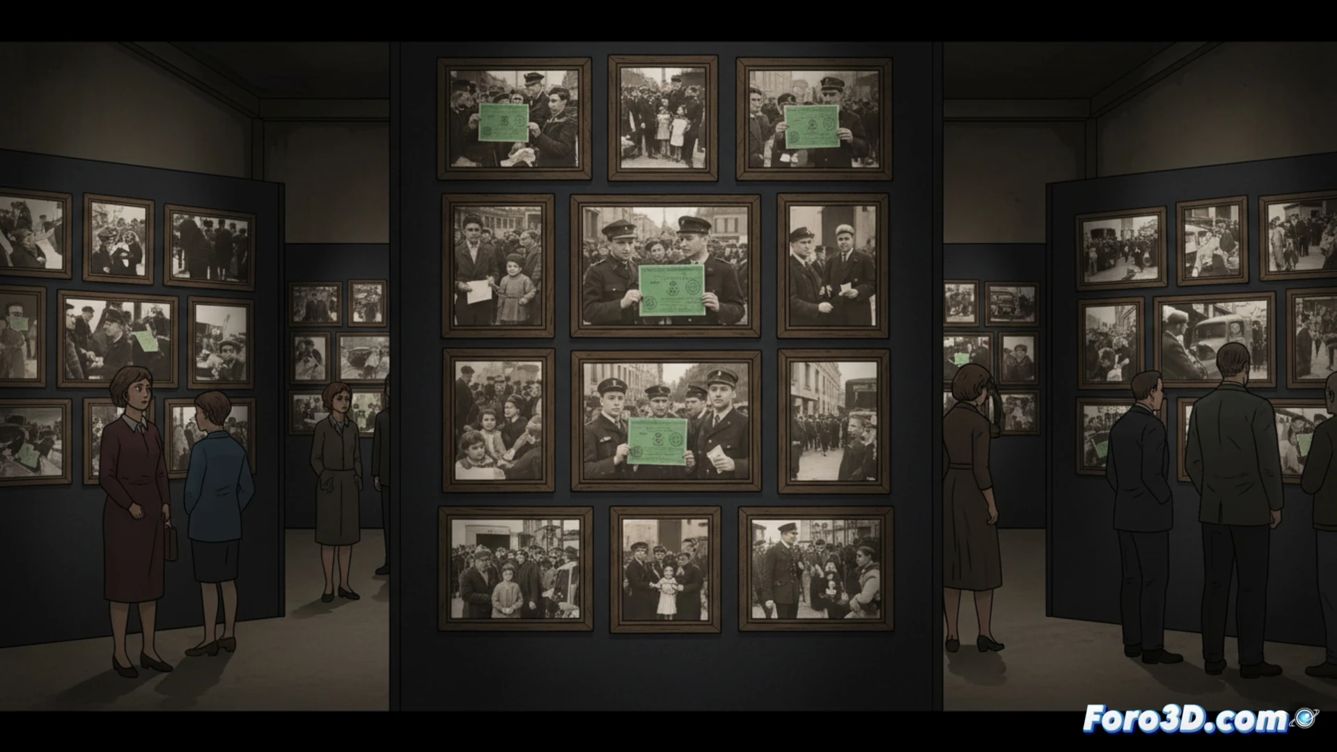 Vintage photographic paper with faded sepia tones being examined under a magnifying glass, a green banknote with Nazi insignia partially visible beneath a stack of old photos, forensic gloved hands sorting through archival prints on a light table, a French police arrest record from 1941 shown next to a Gestapo document, cinematic historical documentary style, dramatic side lighting casting long shadows, dust particles floating in a beam of light, photorealistic detail on paper texture and ink, technical archival investigation scene