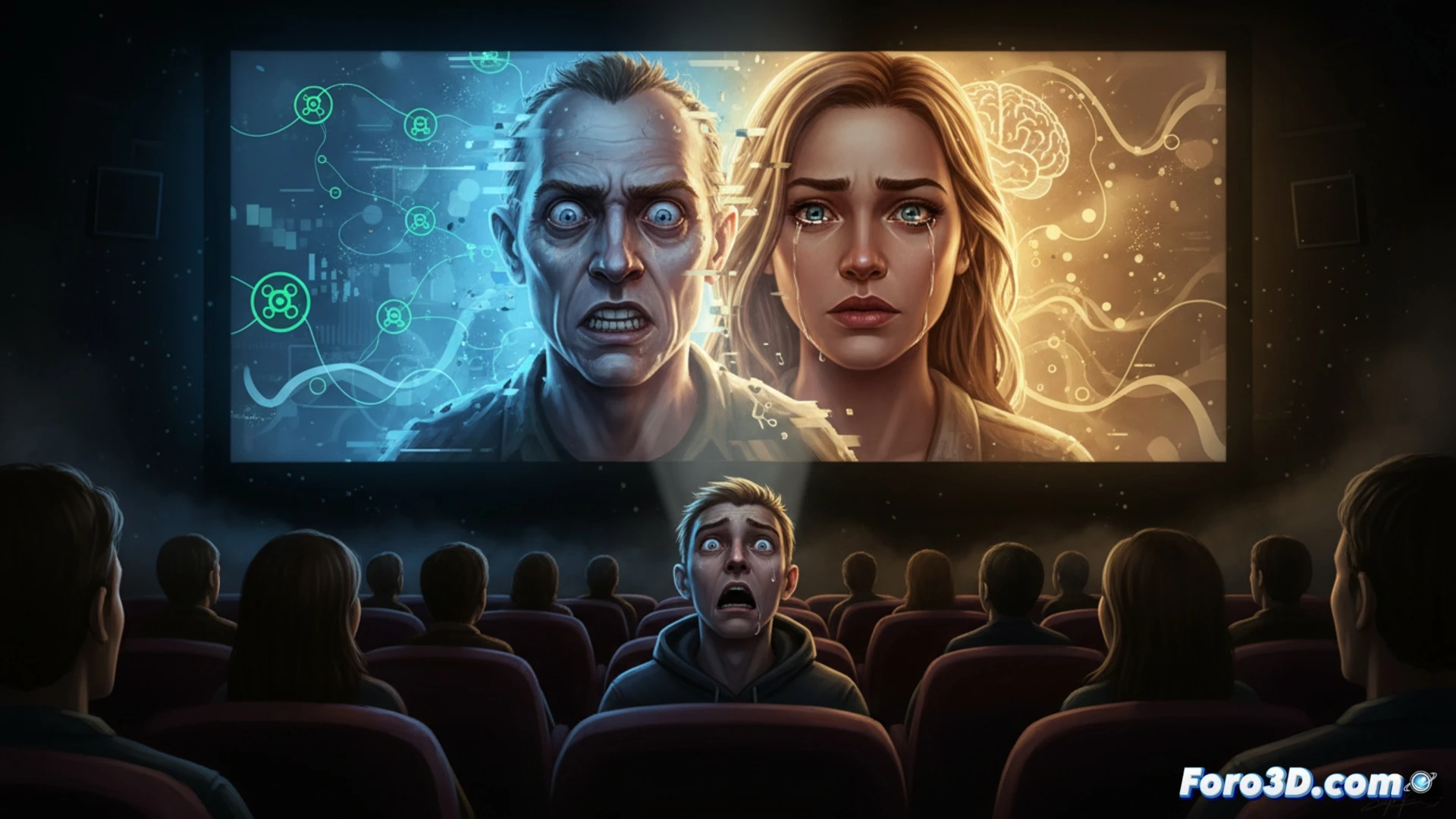 Close-up cinematic shot of a solitary man facing a digital screen, his reflection distorted across cracked glass, while a woman's silhouette stands behind him holding a smartphone with a glowing red notification icon. His hand hovers over a keyboard, mid-action, as a shadowy cursor hovers over a delete button. Dark room lit by cold blue monitor light, dust particles floating in the beam. Photorealistic technical illustration, high contrast, dramatic shadows, emotional tension, ultra-detailed facial expression showing regret, cinematic lighting, 8K render quality.