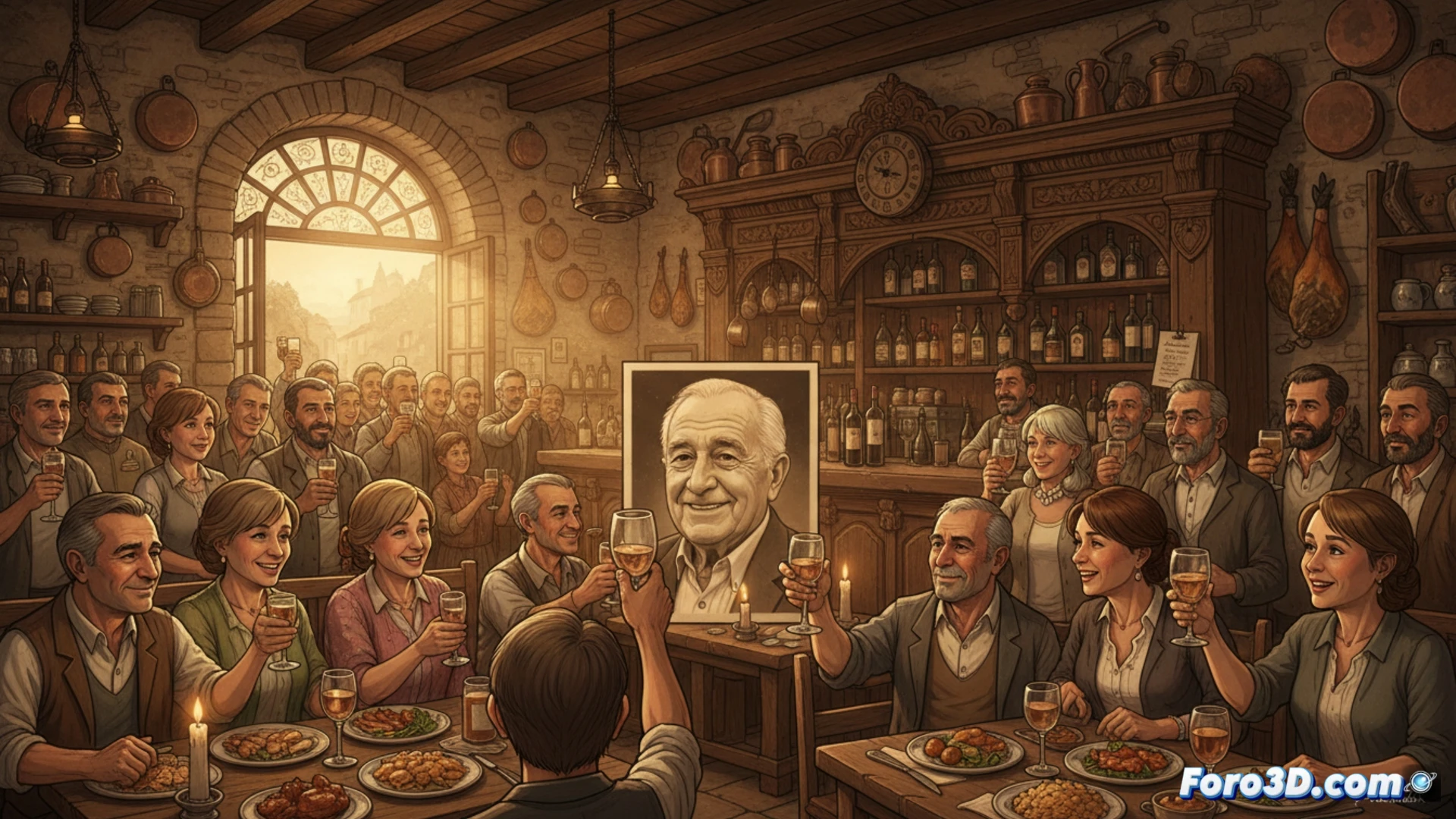 Un emotivo homenaje a José Mari Aso, fundador de la taberna Pedro Saputo, con su imagen sonriente tras la barra.