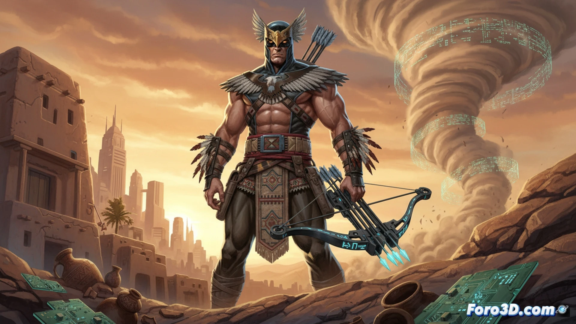 Águila Americana, héroe navajo con ballesta tecnológica, arte y activismo digital indígena en cómic.