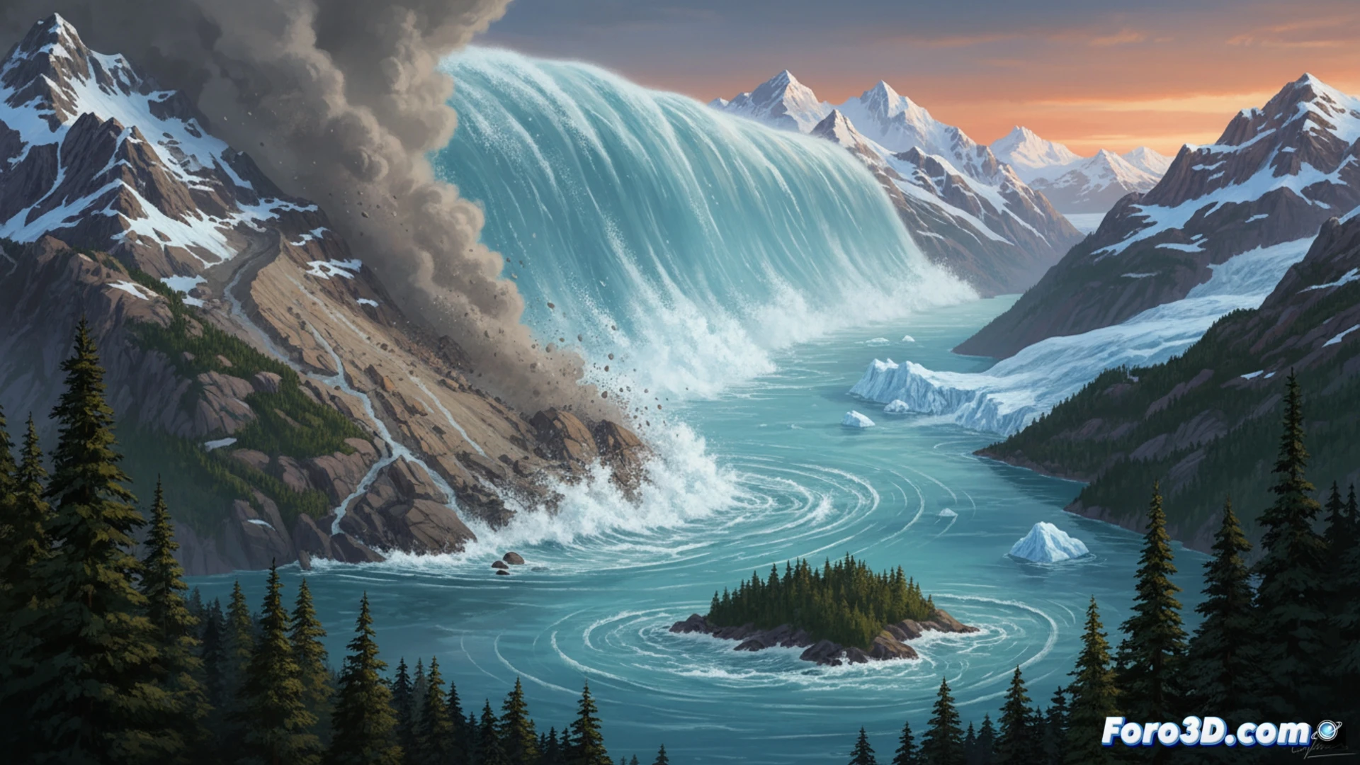 Un tsunami de 481 metros arrasa el fiordo Tracy Arm en Alaska, con rocas y hielo desprendidos por el derrumbe.