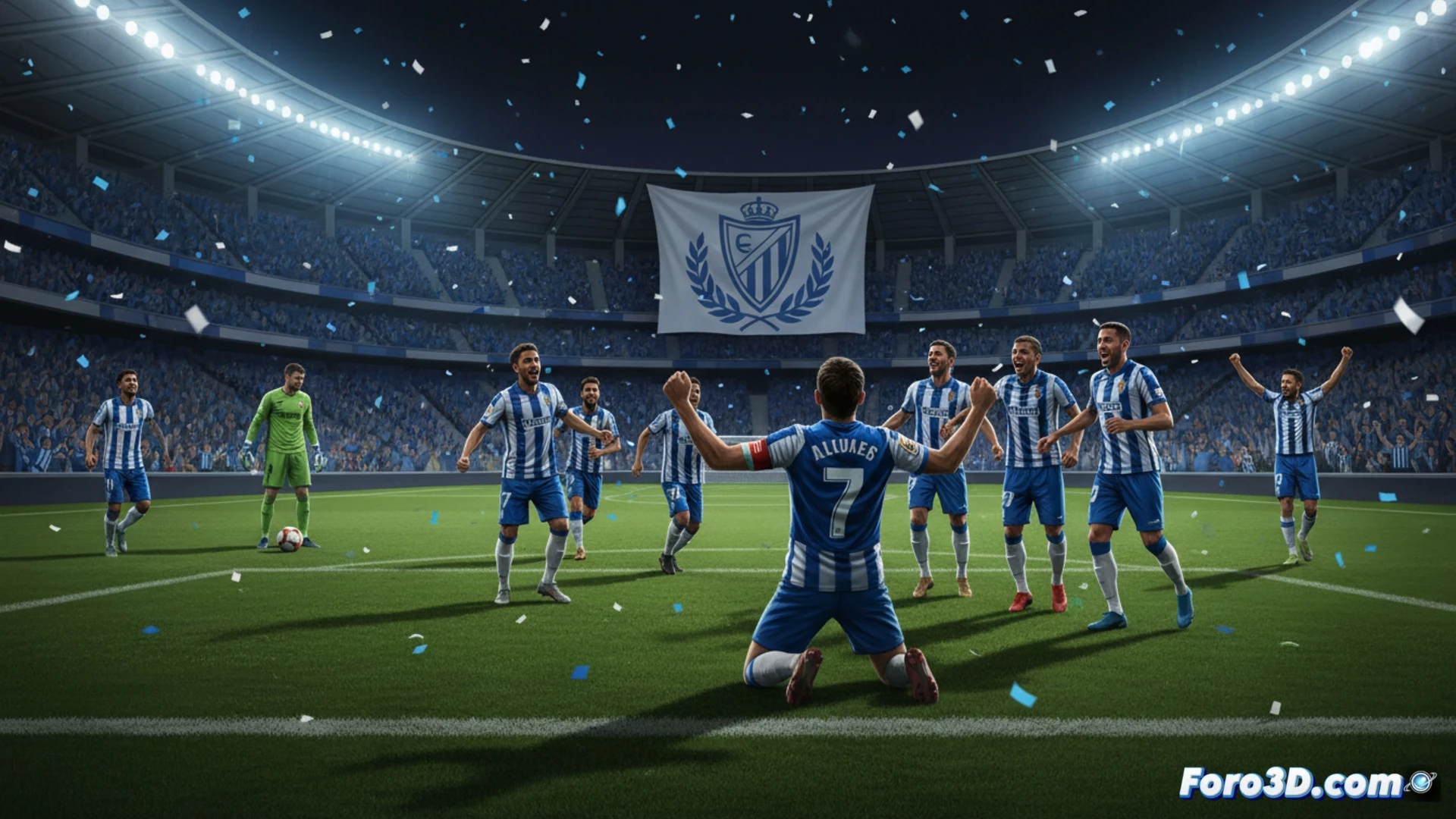 Alavés defender in red and white blocking a header inside a packed Real Oviedo penalty area, goalkeeper diving low to save a close-range shot, ball mid-air with grass particles flying, tension visible in players strained expressions and clenched fists, crowd blurred in dark background, cinematic sports photography style, dramatic floodlight shadows, photorealistic technical render, high contrast lighting emphasizing sweat and fabric textures, ultra-detailed motion capture aesthetic