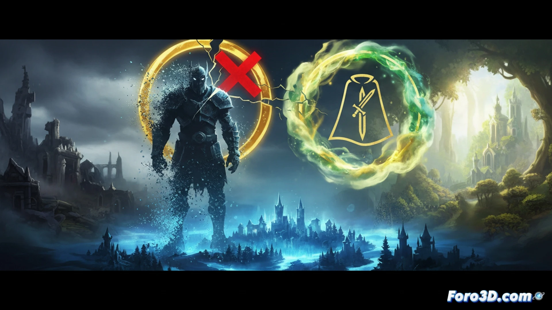 Amazon Games studio workspace, two game developers standing over a dual-monitor setup, one monitor displays a cancelled MMO map of Middle-earth fading into static, the other shows a new game engine prototype with a focused linear level design, hands adjusting sliders on a Wacom tablet, scattered concept art sheets of Minas Tirith and Mordor, a 3D model of a Ringwraith on a PC screen rotating slowly, shelves with Tolkien books and a physical One Ring replica, dramatic side lighting, photorealistic technical illustration, cinematic composition, cold blue and warm amber contrast, ultra-detailed textures on keyboards and cables