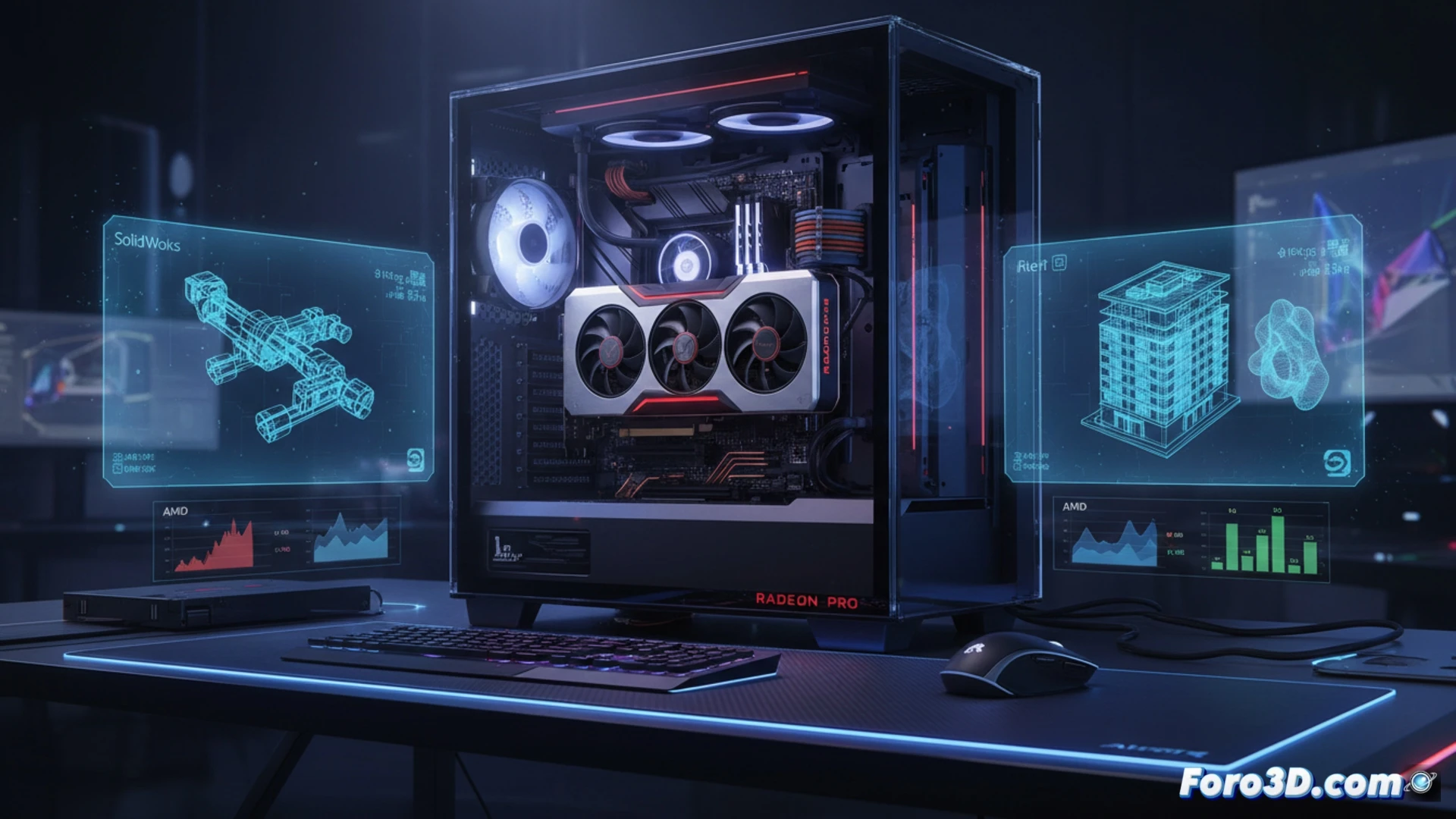 AMD Radeon PRO W7700 GPU profesional para modelado 3D y renderizado con memoria ECC
