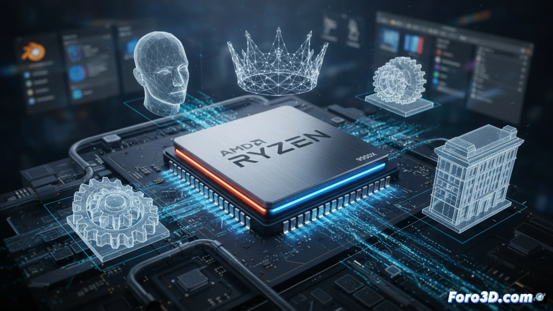 AMD Ryzen 9 9900X procesador diseño 3D con arquitectura Zen 5 y 12 núcleos