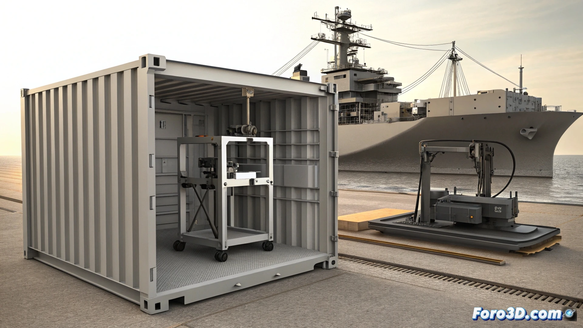 Impresora 3D ARCEMY portátil en contenedor de 20 pies instalada en base naval de EE.UU. en Danville, Virginia.