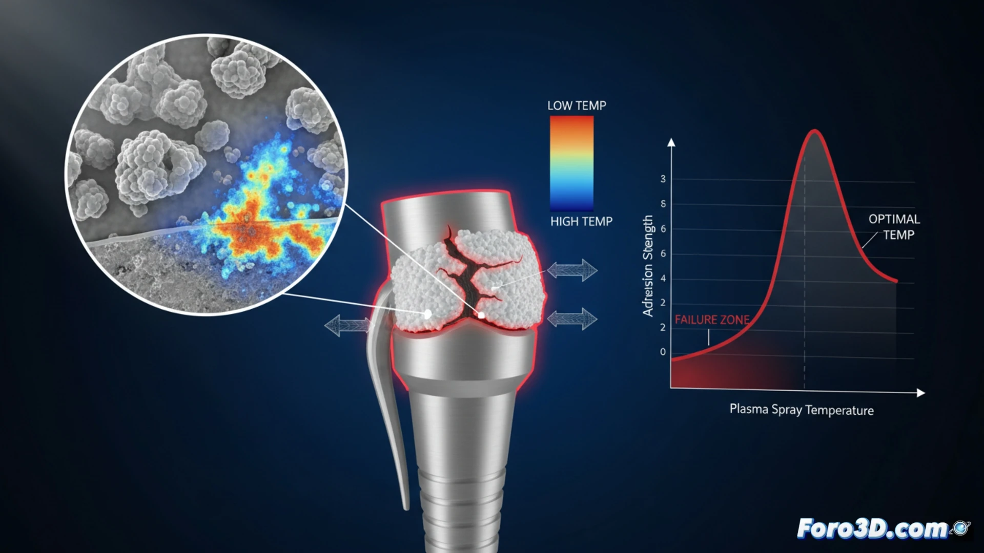Análisis 3D microscópico de recubrimiento de hidroxiapatita delaminado en implante de rodilla fallido