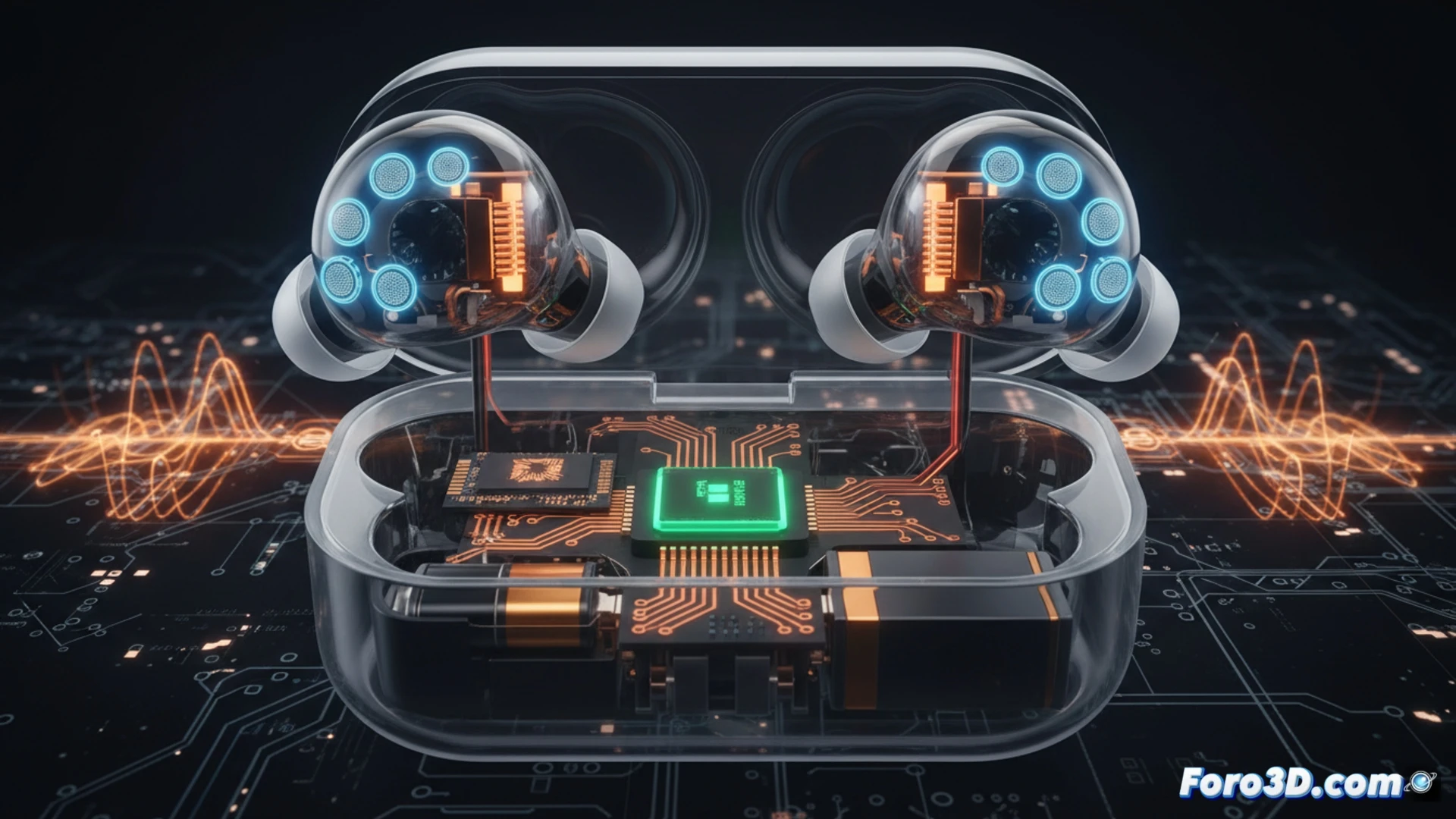 Diagrama de bloques del beamforming en Sennheiser Conversation Clear Plus con micrófonos y DSP