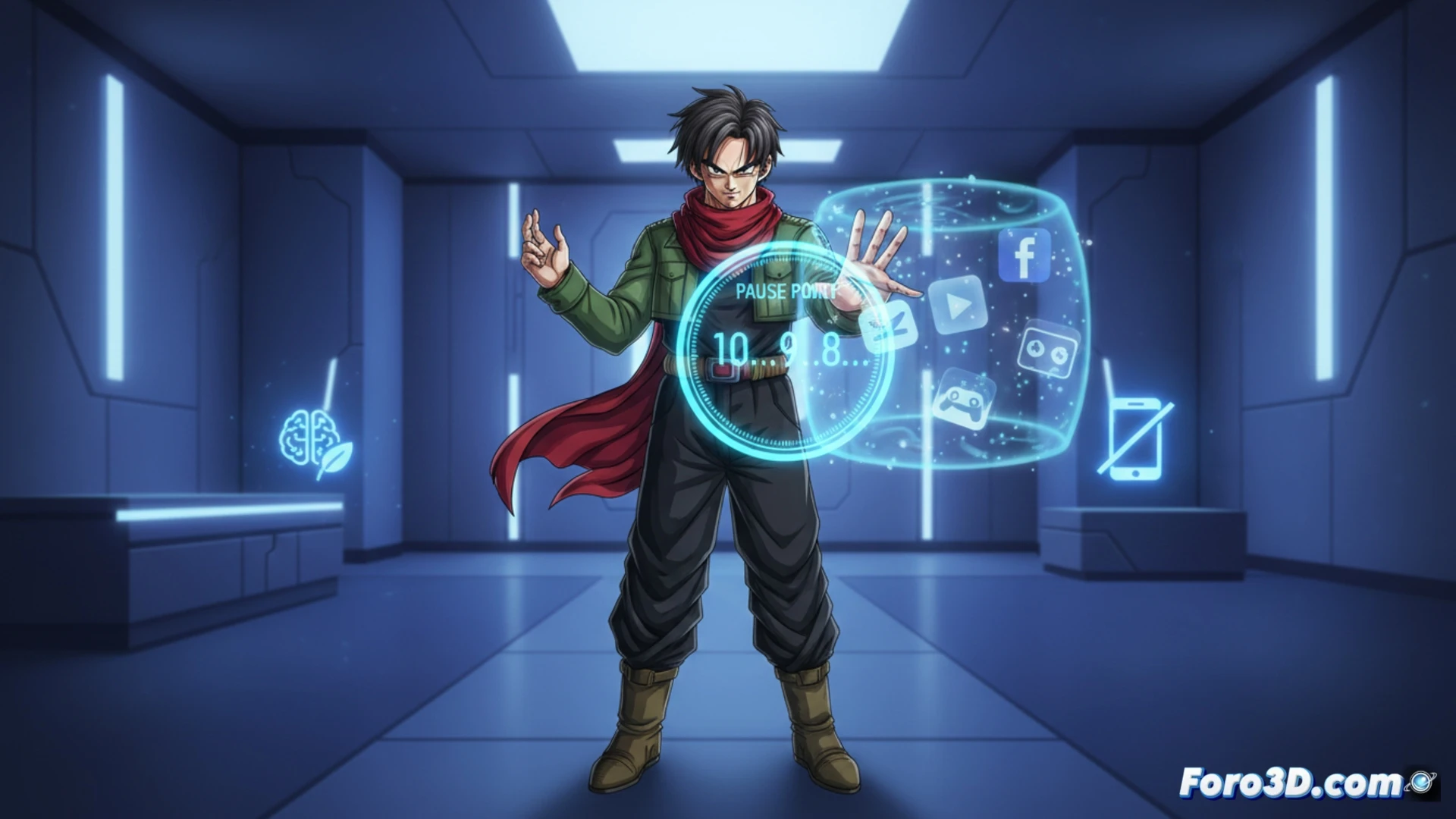 Pantalla de móvil Android 17 muestra temporizador de 10 segundos con opción de respirar o abrir app productiva.