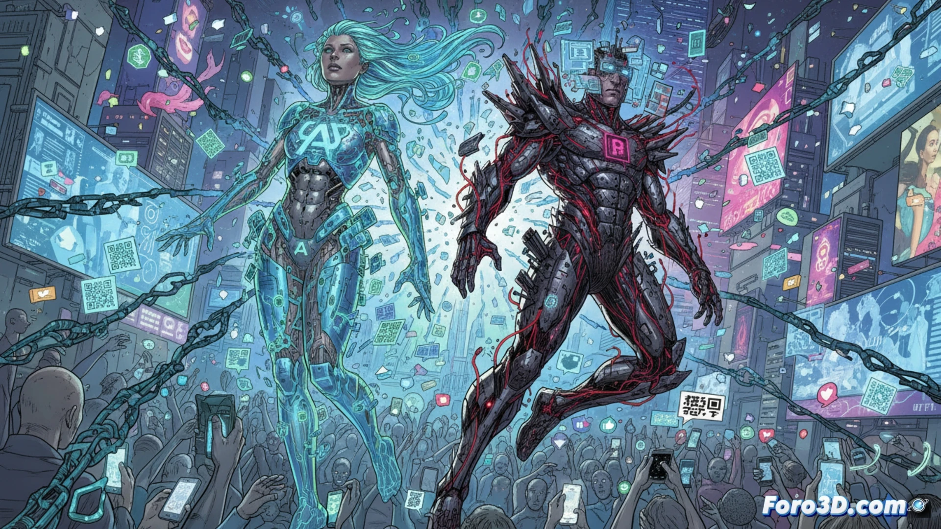 Anthem de Marvel, superhéroe volando sobre Los Ángeles con energía viral