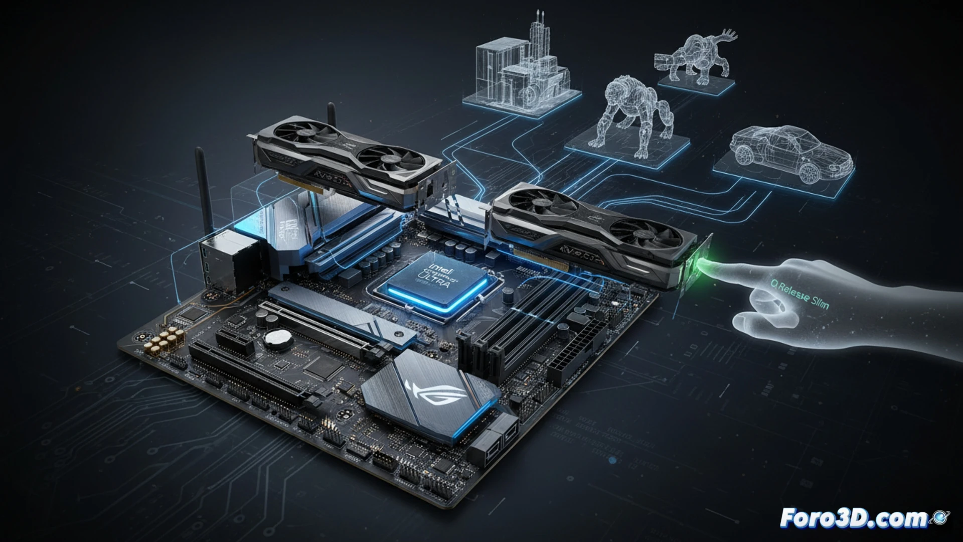 Placa base ASUS ROG Strix Z890-E Gaming WiFi con disipadores y slots PCIe 5.0 para renderizado 3D