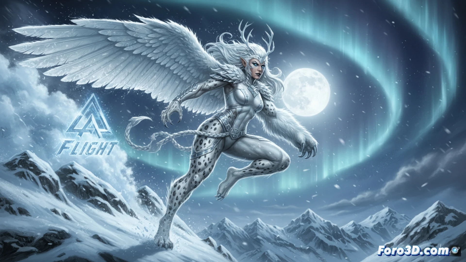 Ave de Nieve, semidiosa inuit, transformada en oso polar blanco, acecha entre la nieve canadiense.