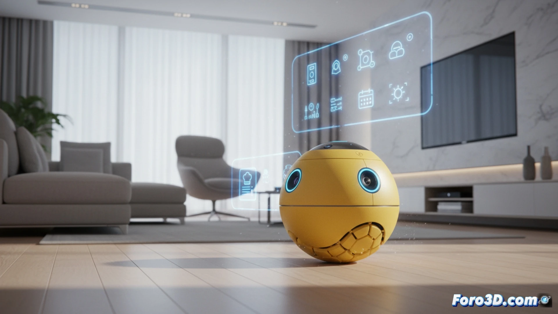 Robot esférico Samsung Ballie con proyector adaptativo en hogar inteligente