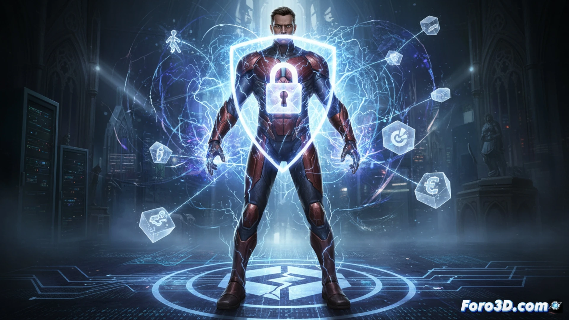 Bedlam de Marvel Comics generando campos bioeléctricos azules, estilo cómic digital, fondo oscuro con ondas eléctricas