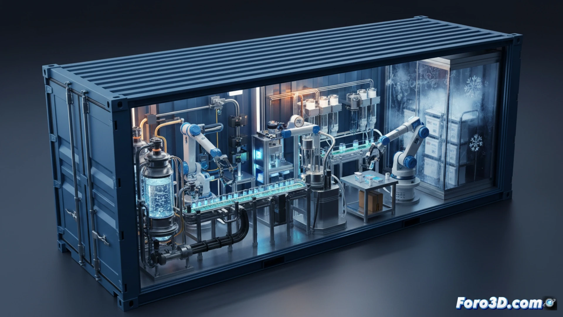 BioNTainer laboratorio modular en contenedor marítimo simulación 3D cadena frío automatización farmacéutica