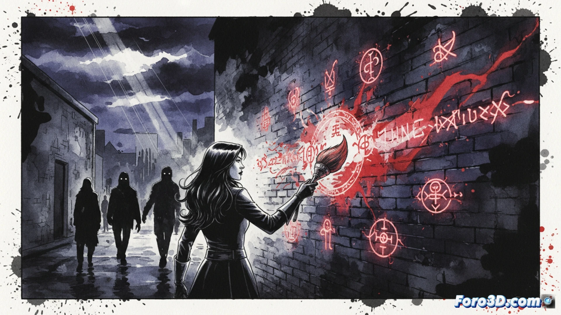 Acuarela gris y fuego naranja en cómic Black Magick, activismo visual y digital