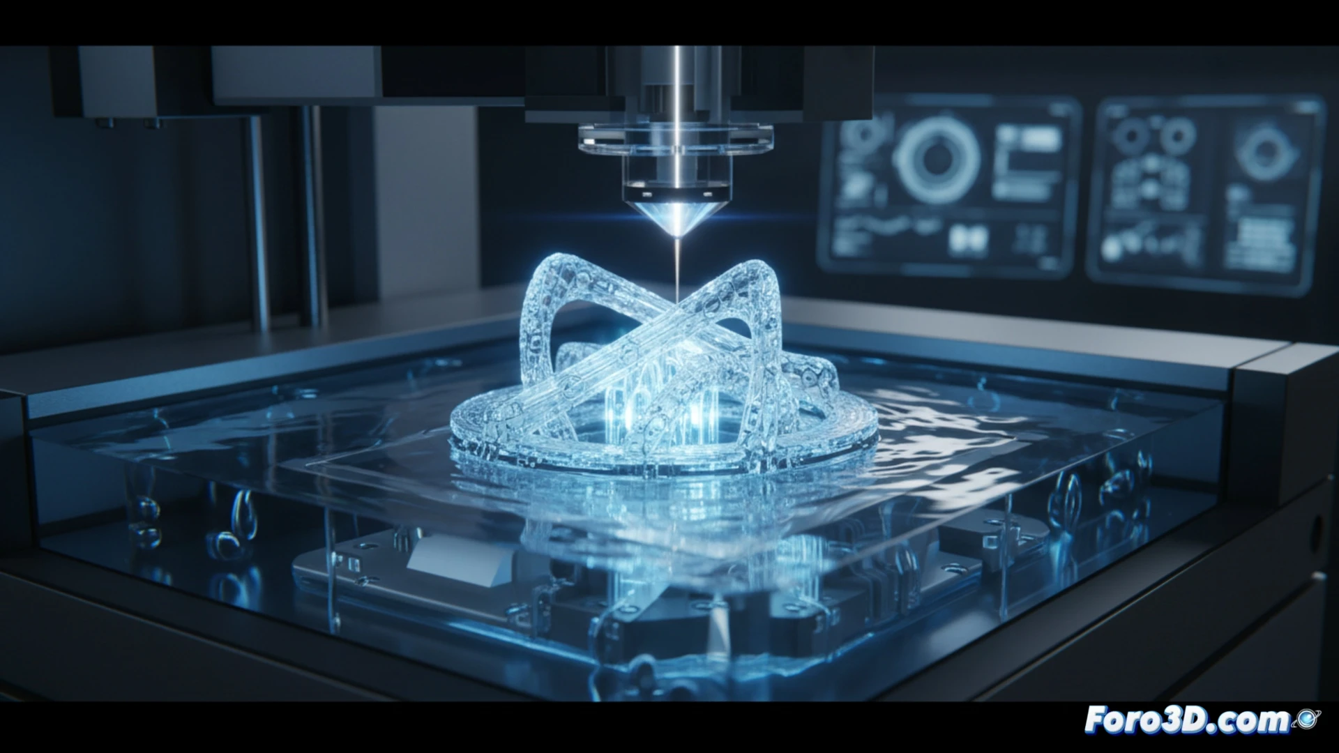 Resina transparente BMF Clear en impresora microArch S150, capa de 10 micras, luz LED UV blanca, pieza microscópica con rugosidad mínima y alto brillo.