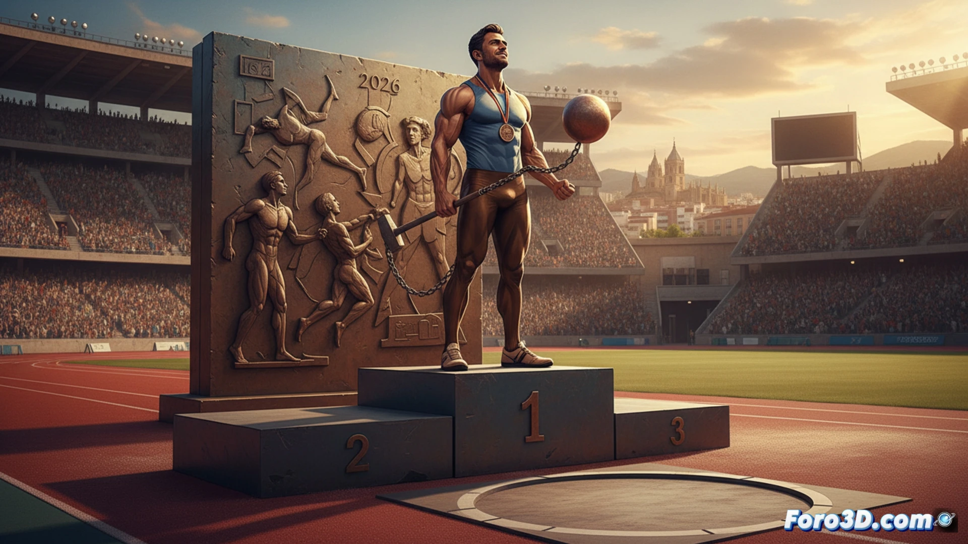 Óscar Gimeno, de la UPV, celebra su bronce en martillo en el CEU de Jaén 2026 con 59.54 metros.