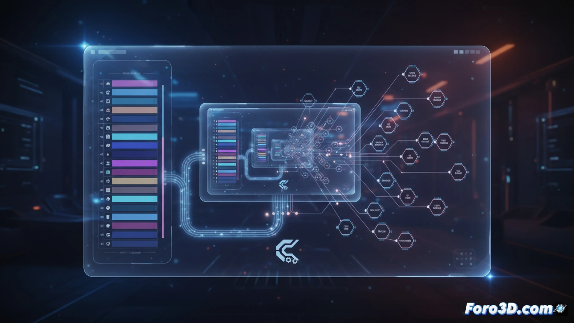 graphical interface showing a layered composition timeline with node-based graph inside each layer, GPU-accelerated animation process, motion paths and keyframes visible, a designer adjusting node connections while previewing real-time render, split-screen comparing layer stack and node graph workflows, technical illustration style, clean dark UI with glowing node highlights, cinematic lighting on interface edges, photorealistic software mockup, subtle motion blur on animated elements, engineering visualization aesthetic