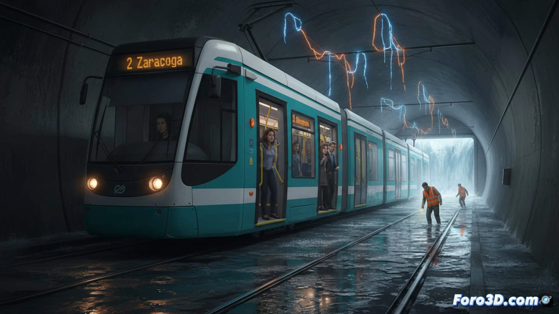 Apagón e inundación en el tranvía de Zaragoza: usuarios varados con agua en el túnel de Parque Goya.