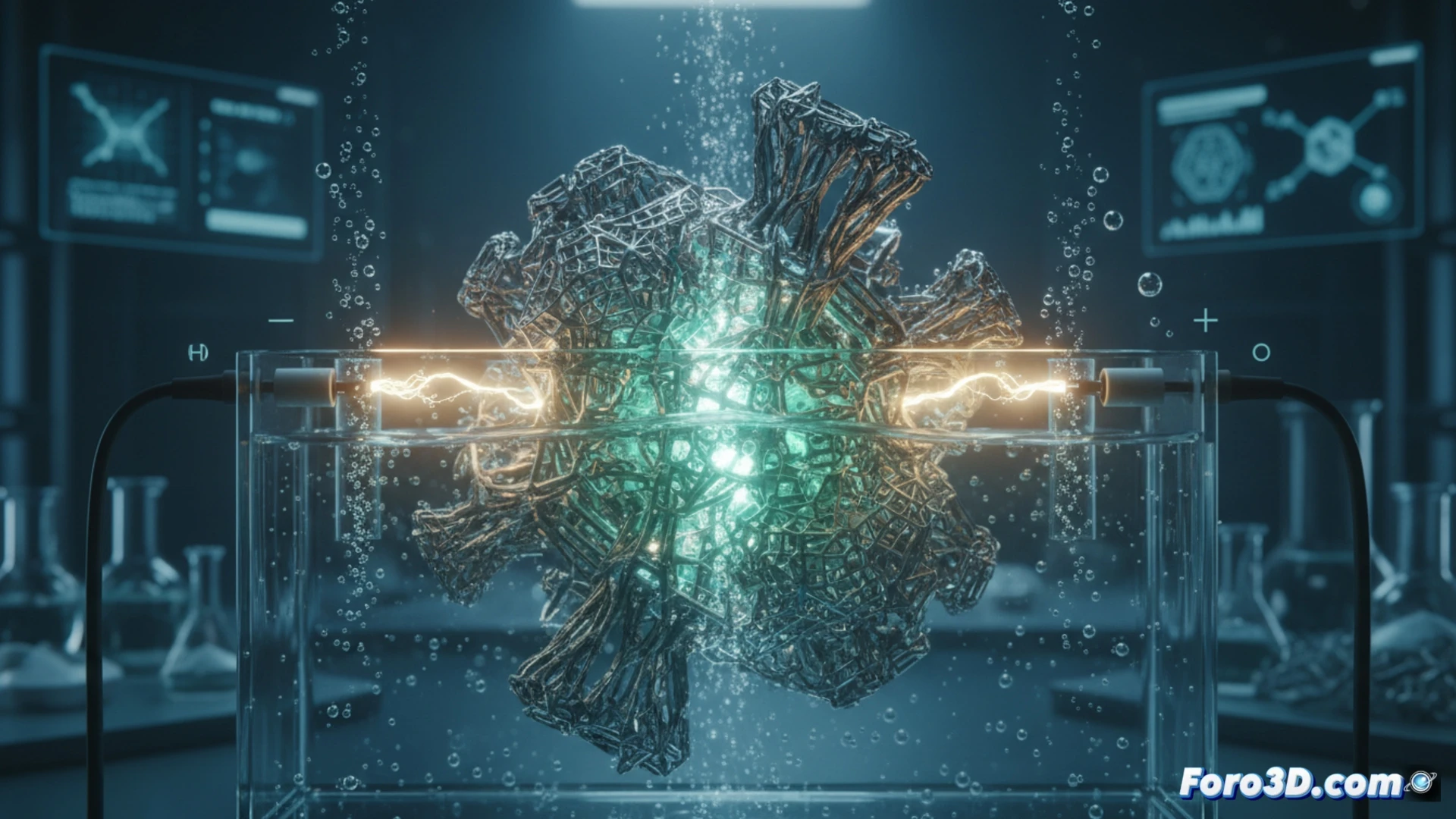 Catalizador 3D de níquel para electrólisis del agua, estructura porosa optimizada para hidrógeno verde.