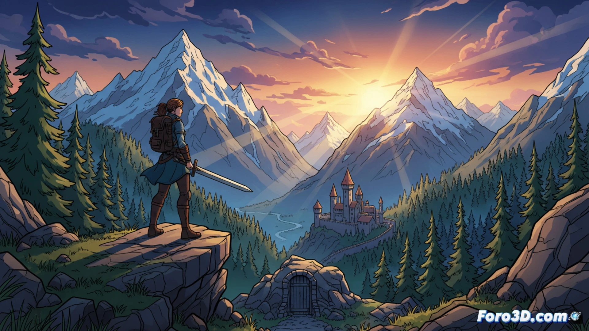 Dungeons of Hinterberg cel-shading alpino con lineas negras estilo Ligne Claire en Unity