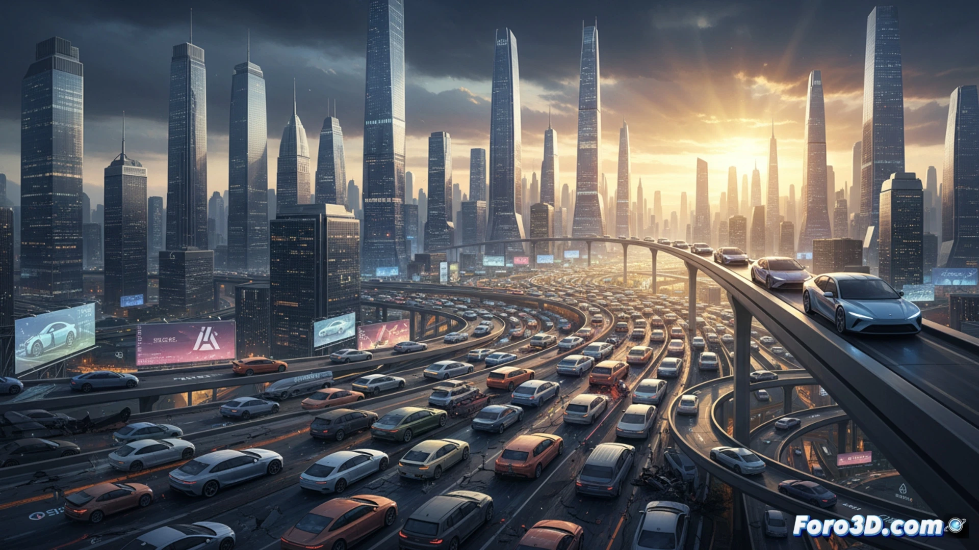 Un vasto mar de 129 logotipos de coches eléctricos chinos, con solo unos pocos brillando intensamente mientras el resto se desvanece en la niebla.