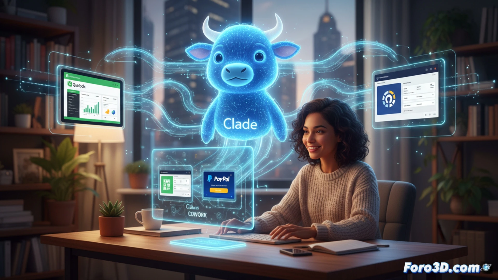 Claude IA conecta QuickBooks y PayPal para automatizar finanzas de pequeñas empresas en un flujo visual cohesionado.