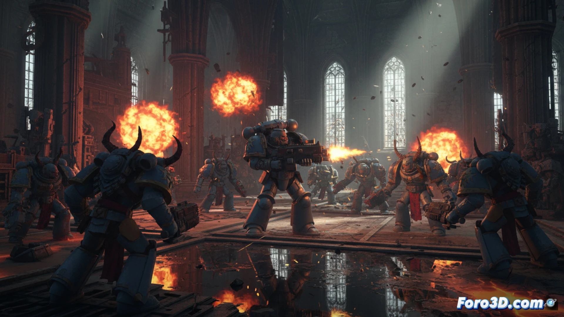 Captura de Boltgun con sprite 2D de marine espacial y enemigos en escena iluminada con Unreal Engine 4