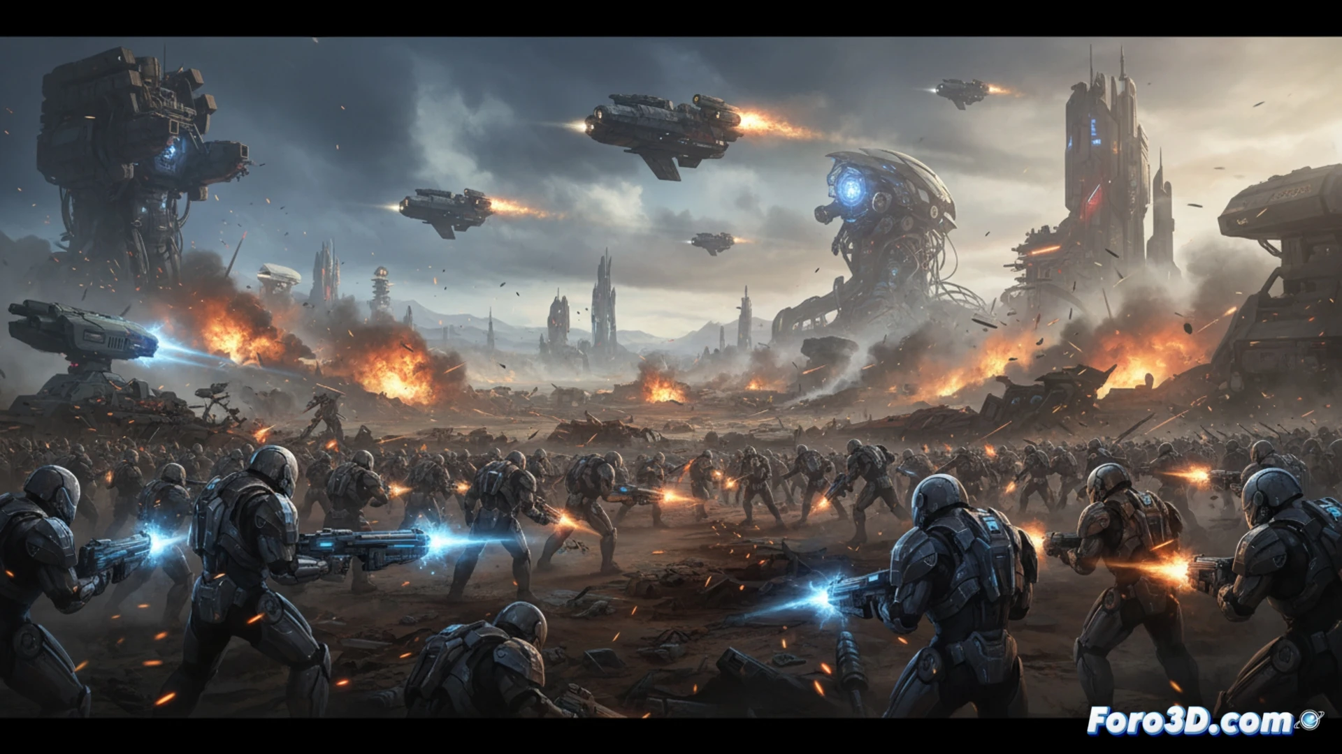 Pantalla de combate RTS con tanques y soldados en Unreal Engine 4, iluminación dinámica y explosiones realistas