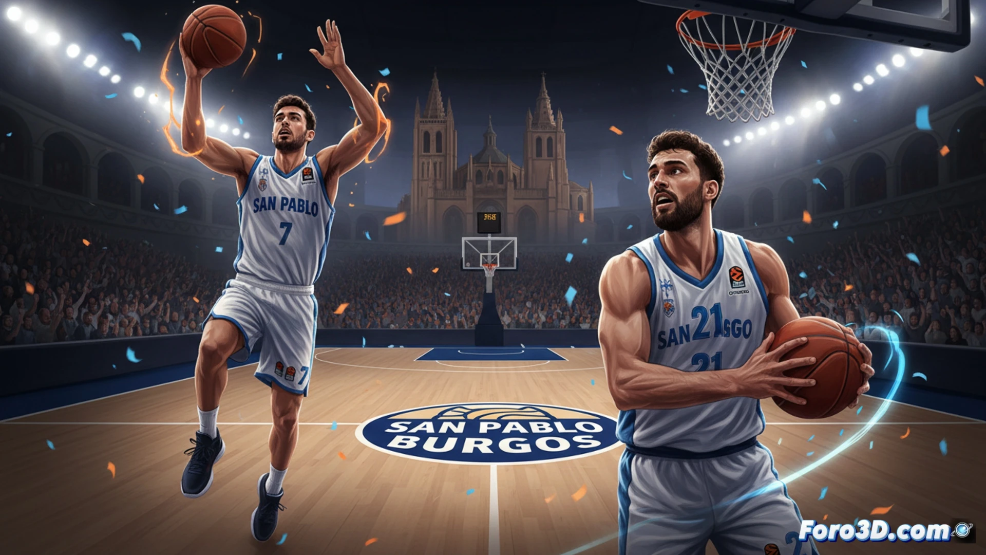 Dos jugadores del San Pablo Burgos, Corbalán y Happ, luchan juntos por el MVP de la Liga Endesa.