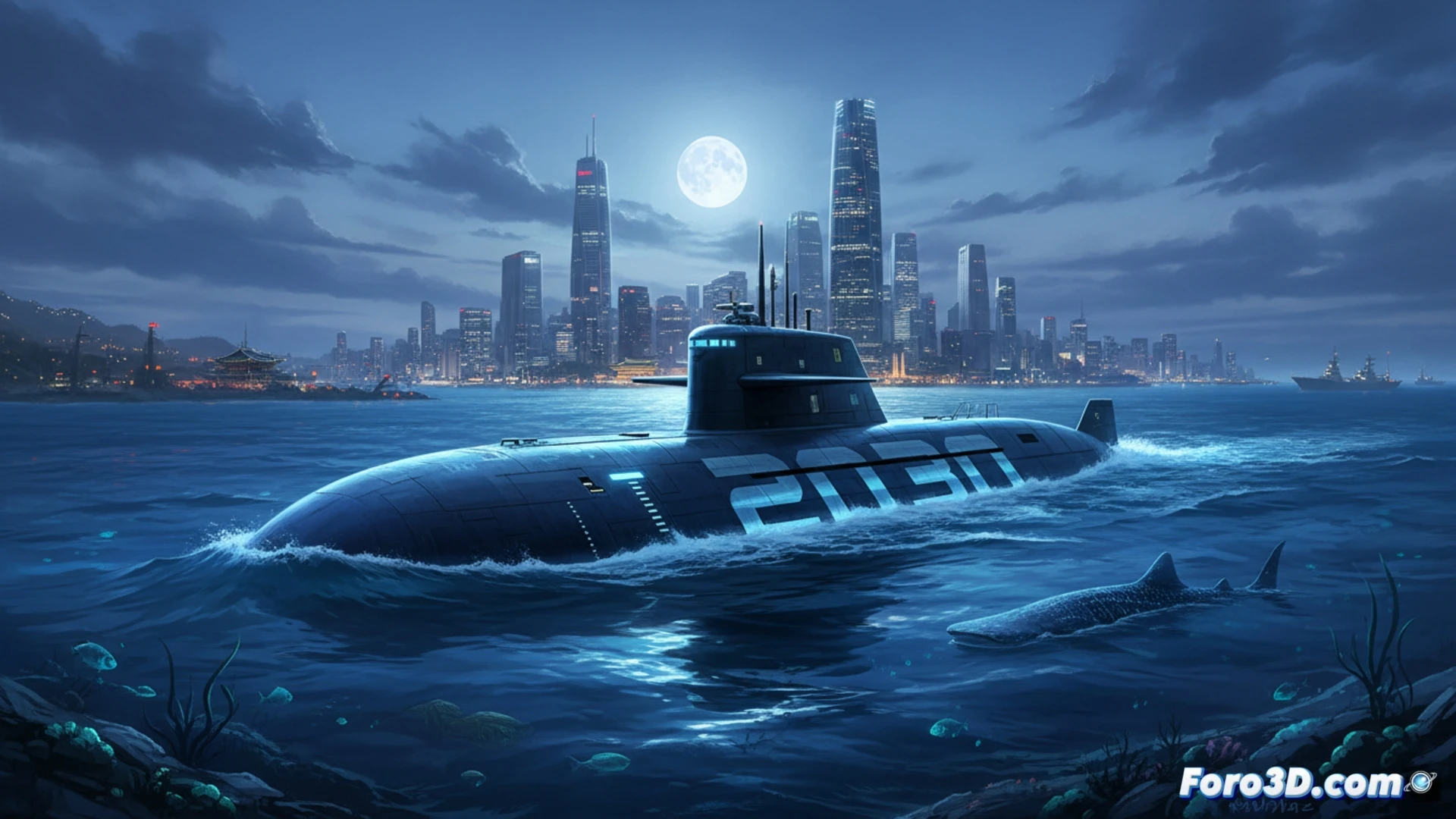South Korean submarine construction dock, massive hull section being lifted by overhead crane, nuclear propulsion system visible through open compartment, welders in protective gear working on pressure vessel, engineers monitoring holographic blueprints, glowing reactor core mockup nearby, dramatic industrial lighting, sparks from welding, photorealistic naval engineering visualization, metallic reflections, safety barriers, technical equipment scattered, action during assembly process, demonstrating advanced submarine technology, cinematic wide shot