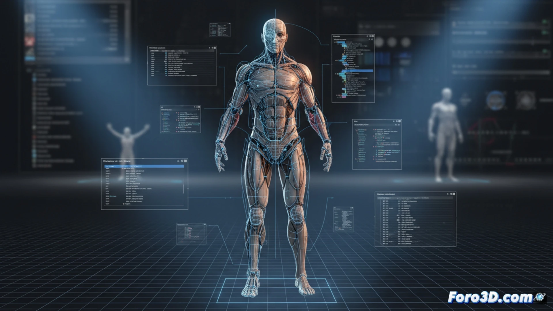 Render 3D de Machine Teen robot adolescente Marvel con rigging facial y esqueleto mecánico visible