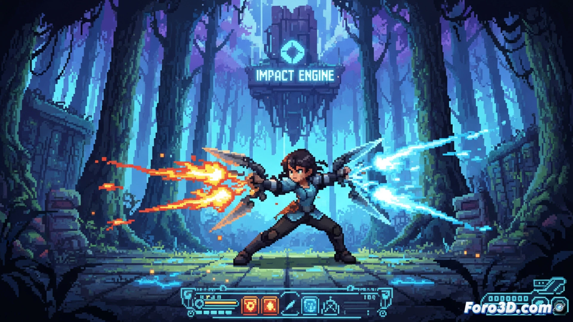 Pixel art fluido de CrossCode en motor Impact Engine, estilo SNES moderno