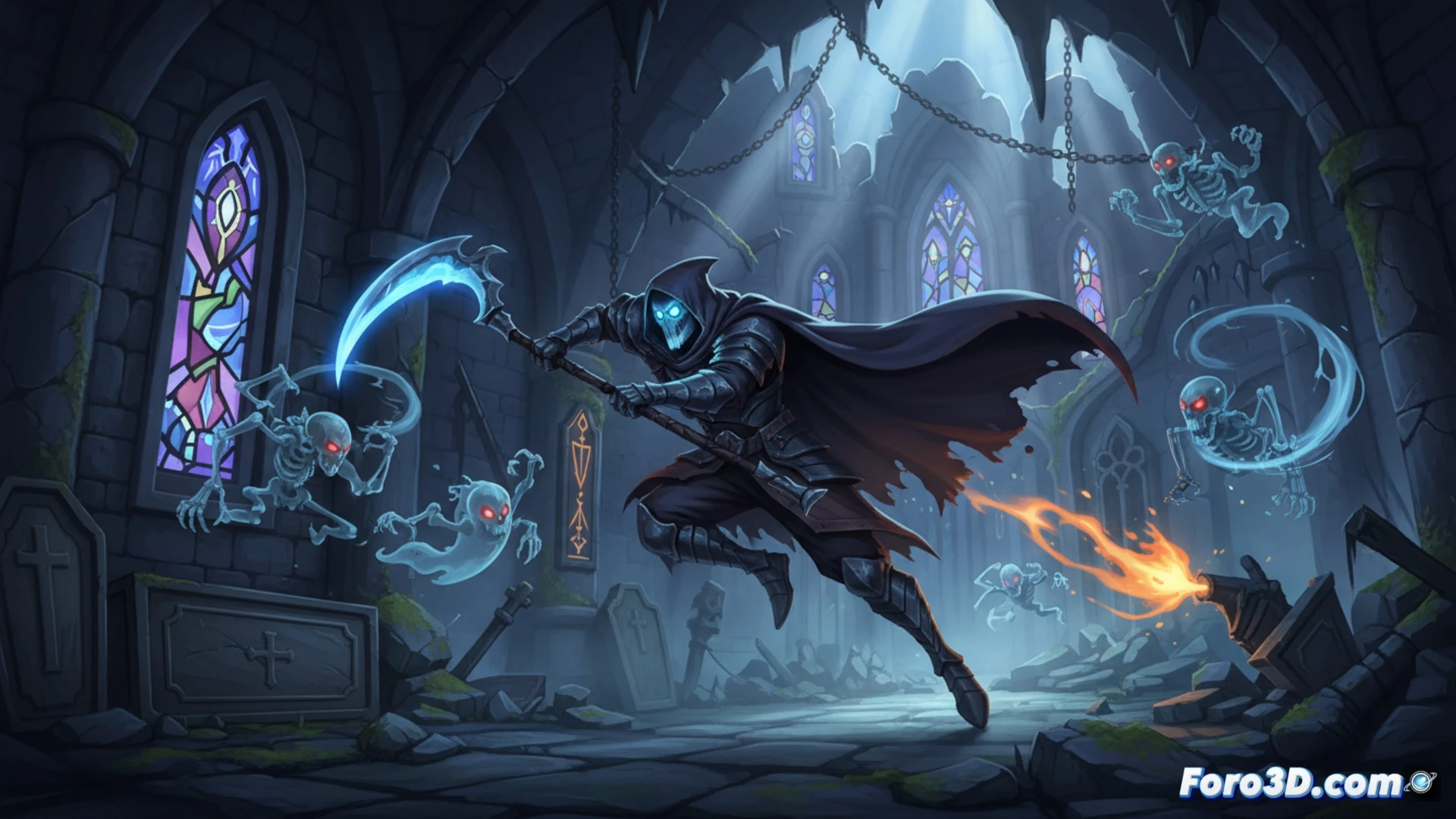 Captura de Crypt Custodian, personaje con espada en bosque oscuro, estilo dibujo a mano