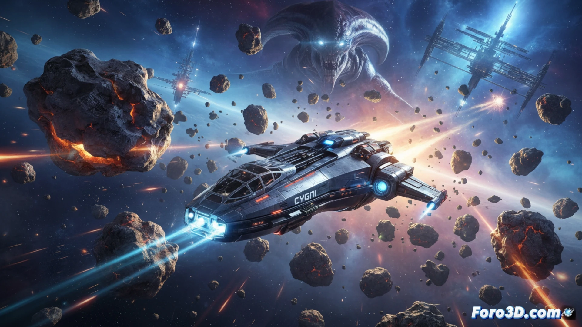 Cygni shmup en Unreal Engine 4 con efectos en Houdini y modelado en Maya