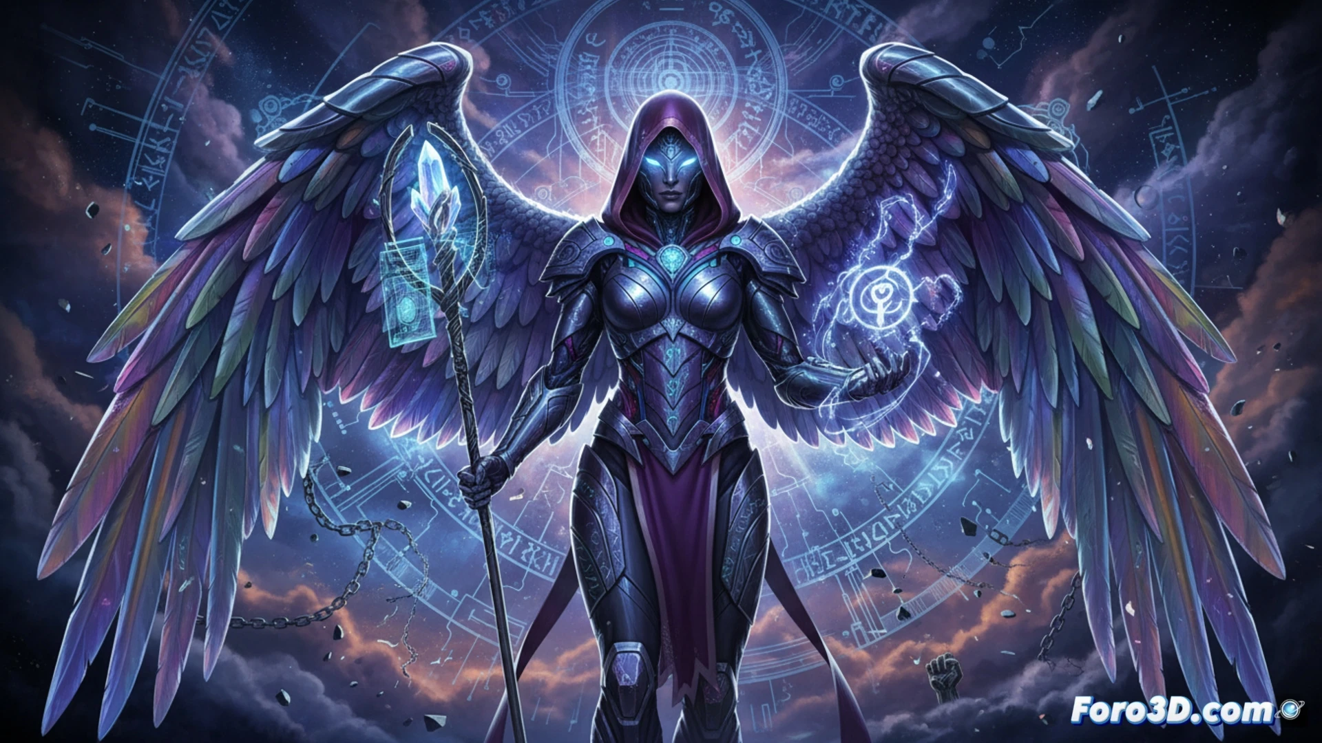 Dark Angel Marvel diseño 3D armadura tecnológica mística activismo digital arte feminista