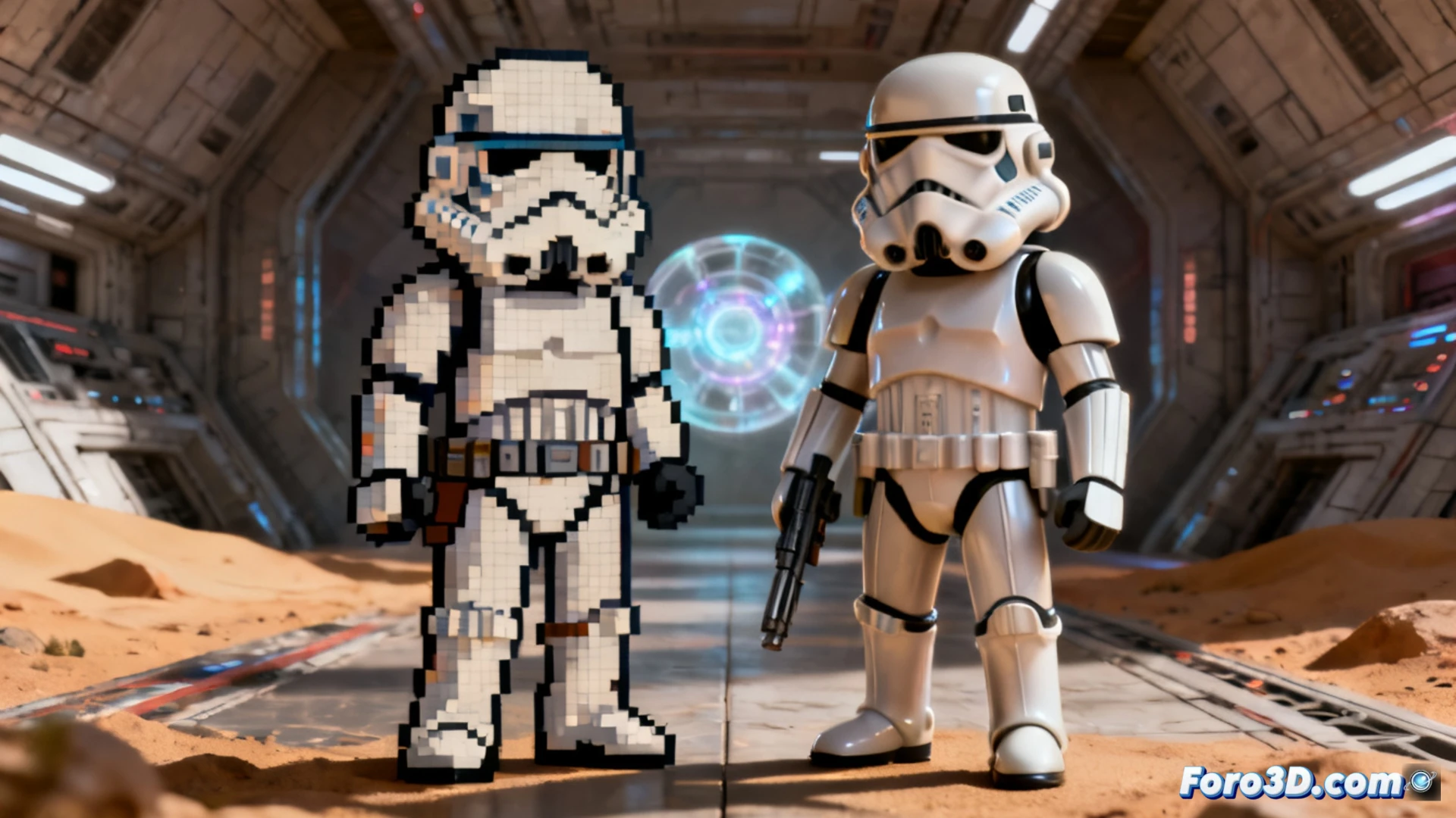 Captura de Dark Forces Remaster con modelo 3D de Kyle Katarn y sprites enemigos mejorados