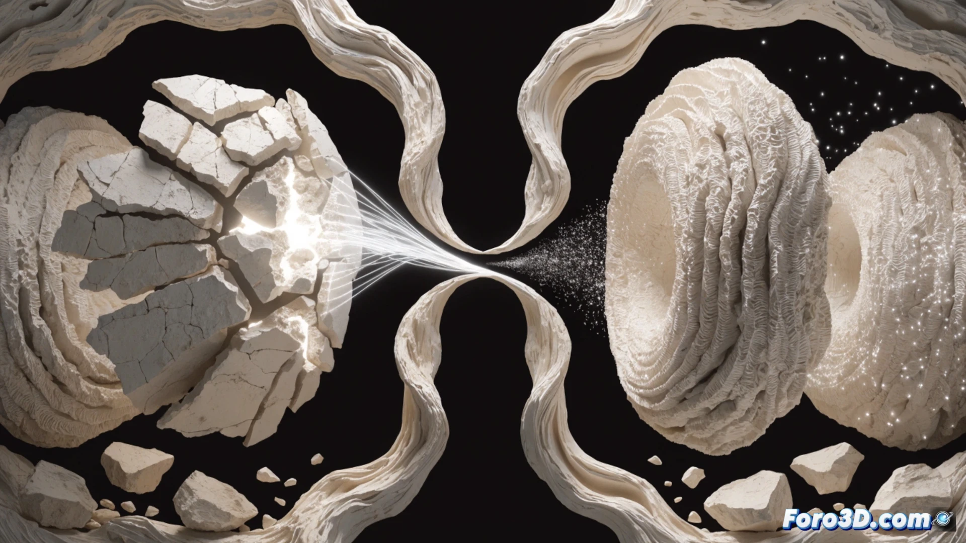 Un artesano digital modela arcilla virtual en una tableta gráfica, mientras un brazo robótico imprime una vasija 3D en tiempo real.