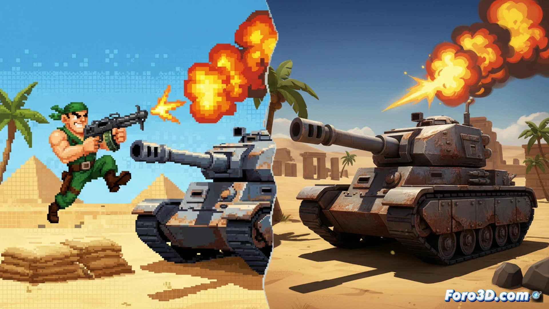 [Escena de Metal Slug Awakening mostrando personajes 3D estilizados con explosiones y enemigos en Unreal Engine 4]