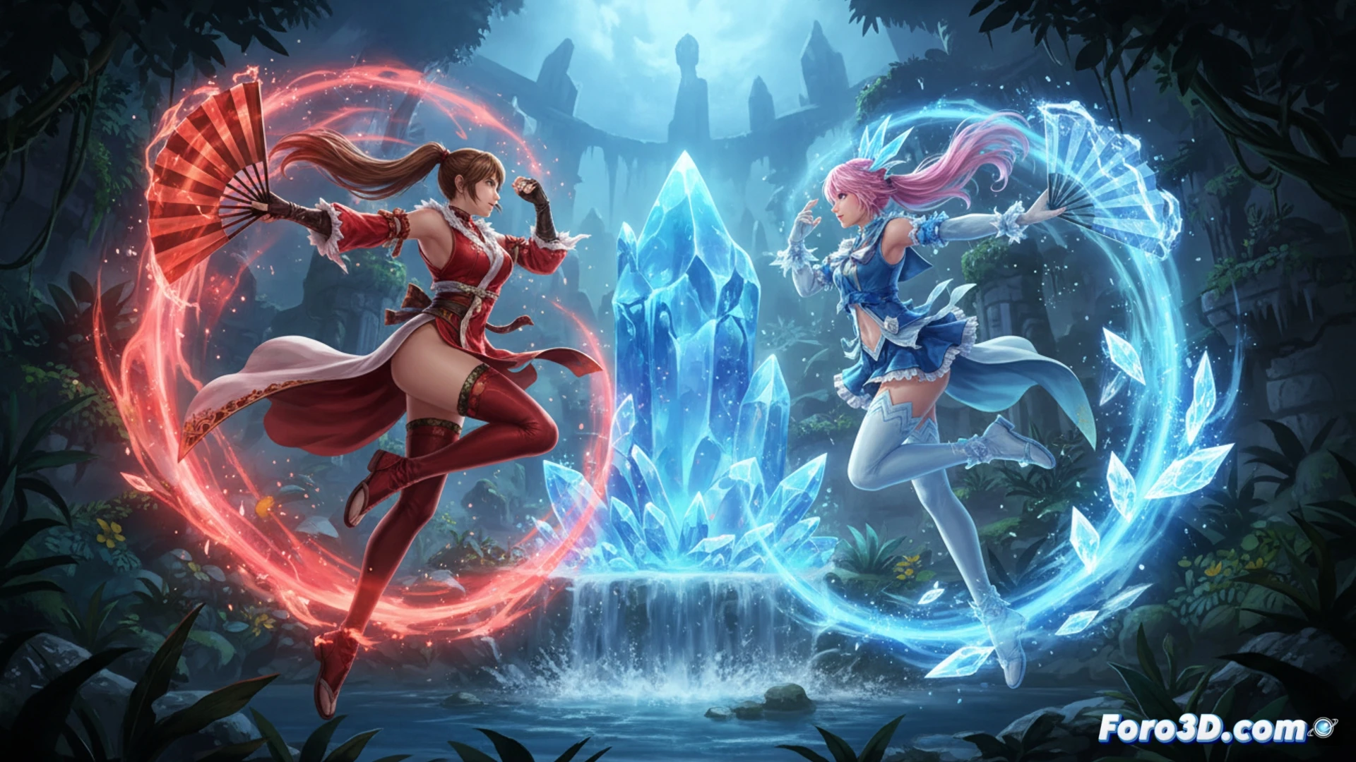Mai Shiranui y Kula Diamond pelean en Lost Paradise, congelando y lanzando fuego en Dead or Alive 6 Last Round.