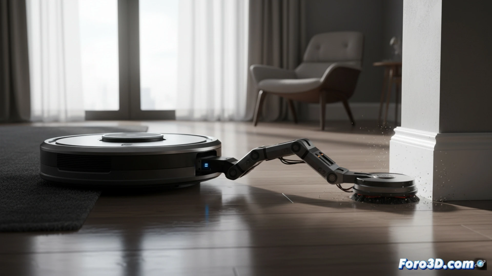 Brazo extensible motorizado del DEEBOT T30 PRO alcanzando una esquina para limpieza perimetral precisa