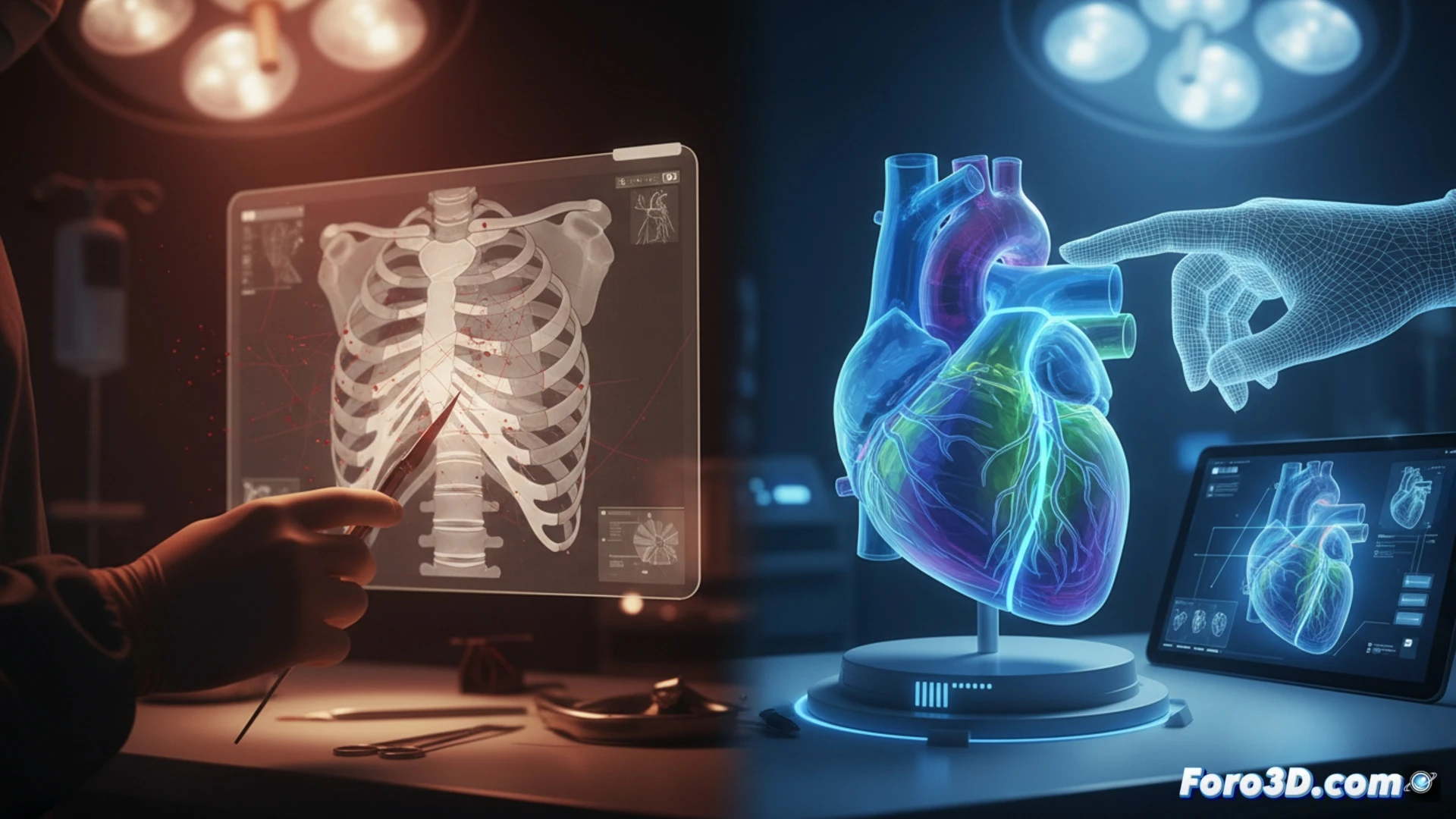 Modelo 3D de anatomía humana para planificación quirúrgica, simulando incisiones precisas antes de la operación